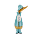 Wooden duckling in a teal raincoat and hat made from sustainable bamboo wood, adding a whimsical touch to home décor.