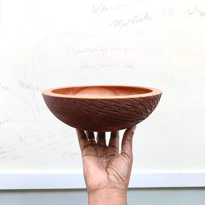 One-of-a-Kind Cherry Wood Bowl - Textured Sides - Dennis Belcher