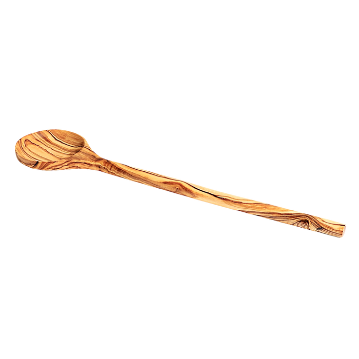 Long Olive Wood Stirring Spoon with a large round head, perfect for mixing sauces, gravies, and puddings. Durable and heat-resistant.