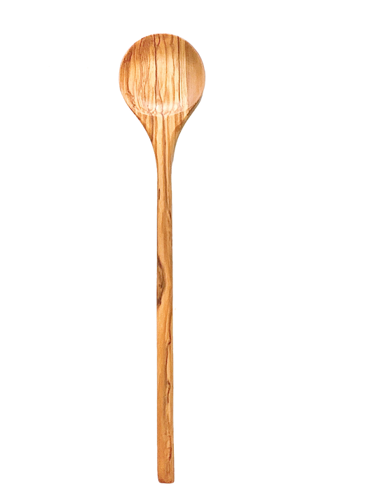 Olive wood stirring spoon with long handle.