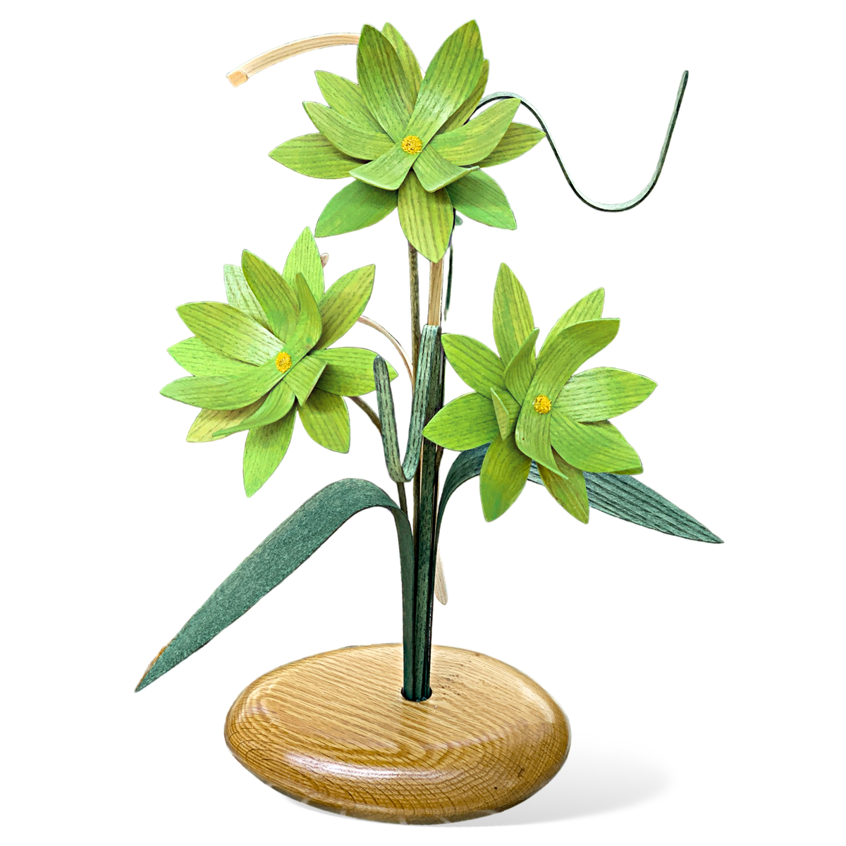 Green Lotus Wood Flower Arrangement in Black Walnut Vase