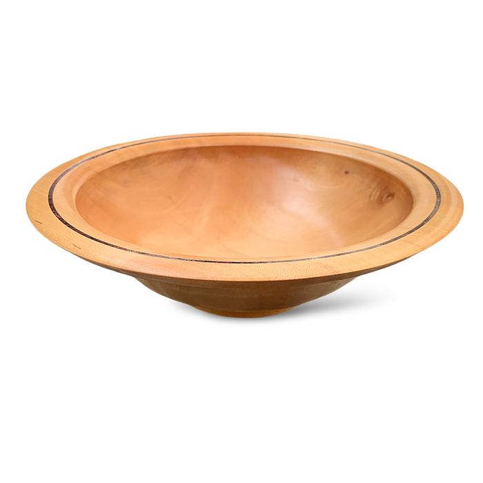 Maple wood dish with dark inlay accent on the lip, crafted by wood turner Dennis Belcher. Suitable for candy, jewelry, or as functional art.