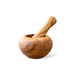 A palm-sized olive wood mortar and pestle handmade in Tunisia. Both mortar and pestle are made from solid  solid wood.