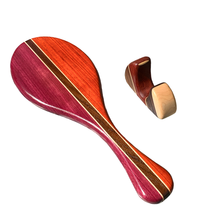 Classic Hand Mirror with display stand handcrafted from exotic hardwoods including Purple Heart, Paduak, Mahogany, Walnut, and Maple