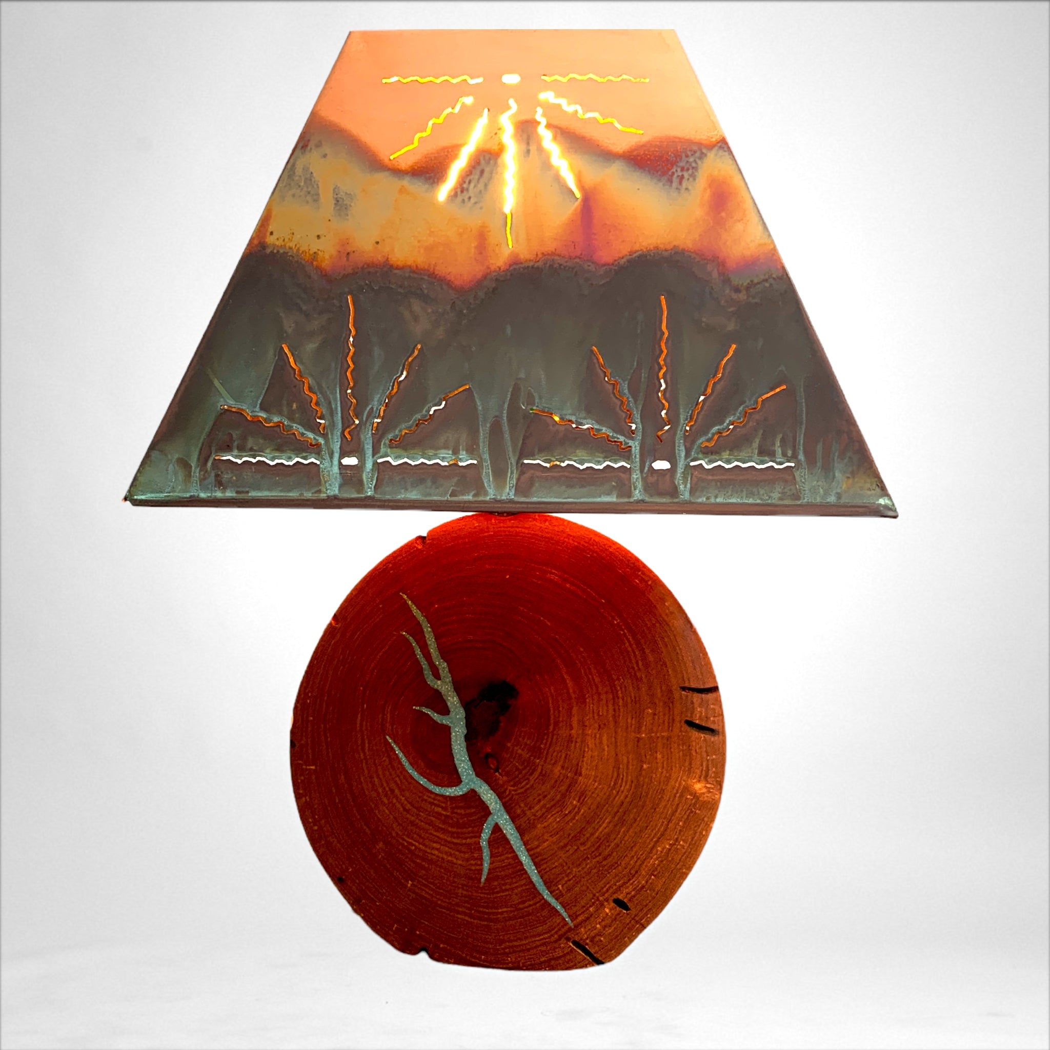 Mesquite & Turquoise Lamp with Punch Shade (SL-1 GW)